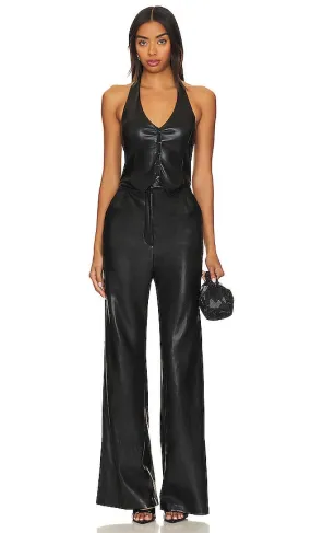 Amanda Uprichard X Revolve Isadore Faux Leather Jumpsuit in Black