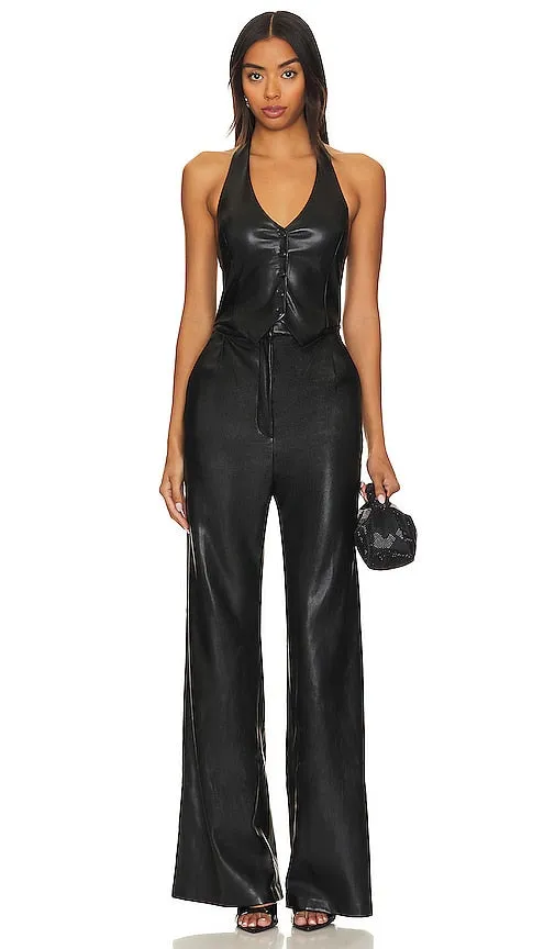 Amanda Uprichard X Revolve Isadore Faux Leather Jumpsuit in Black