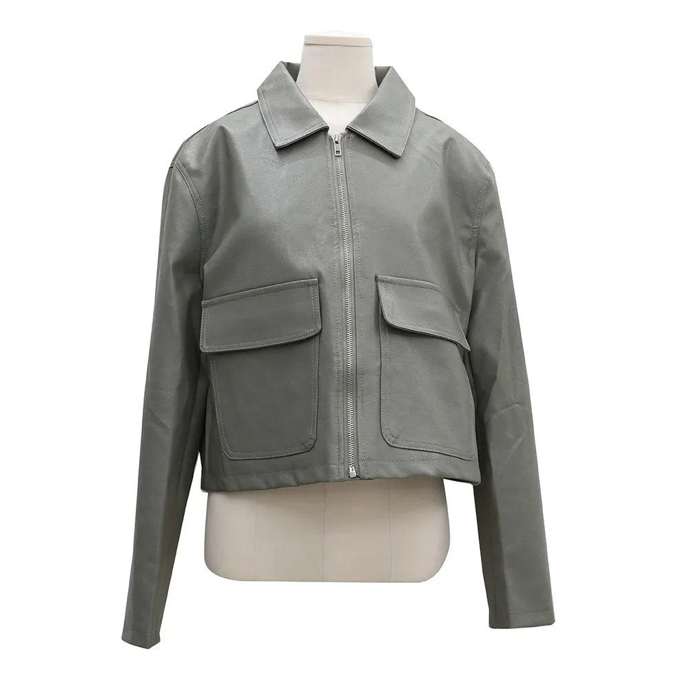 Big Pocket Faux Leather Jacket OA01