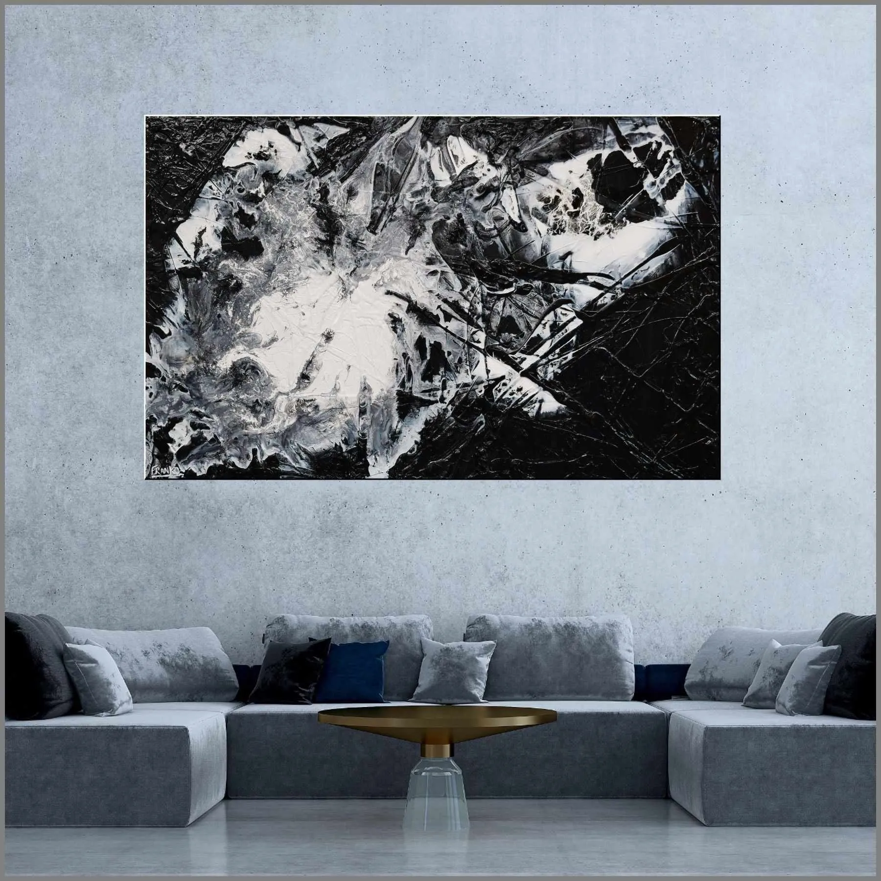 Black Sugar 160cm x 100cm Black White Textured Abstract Painting (SOLD)