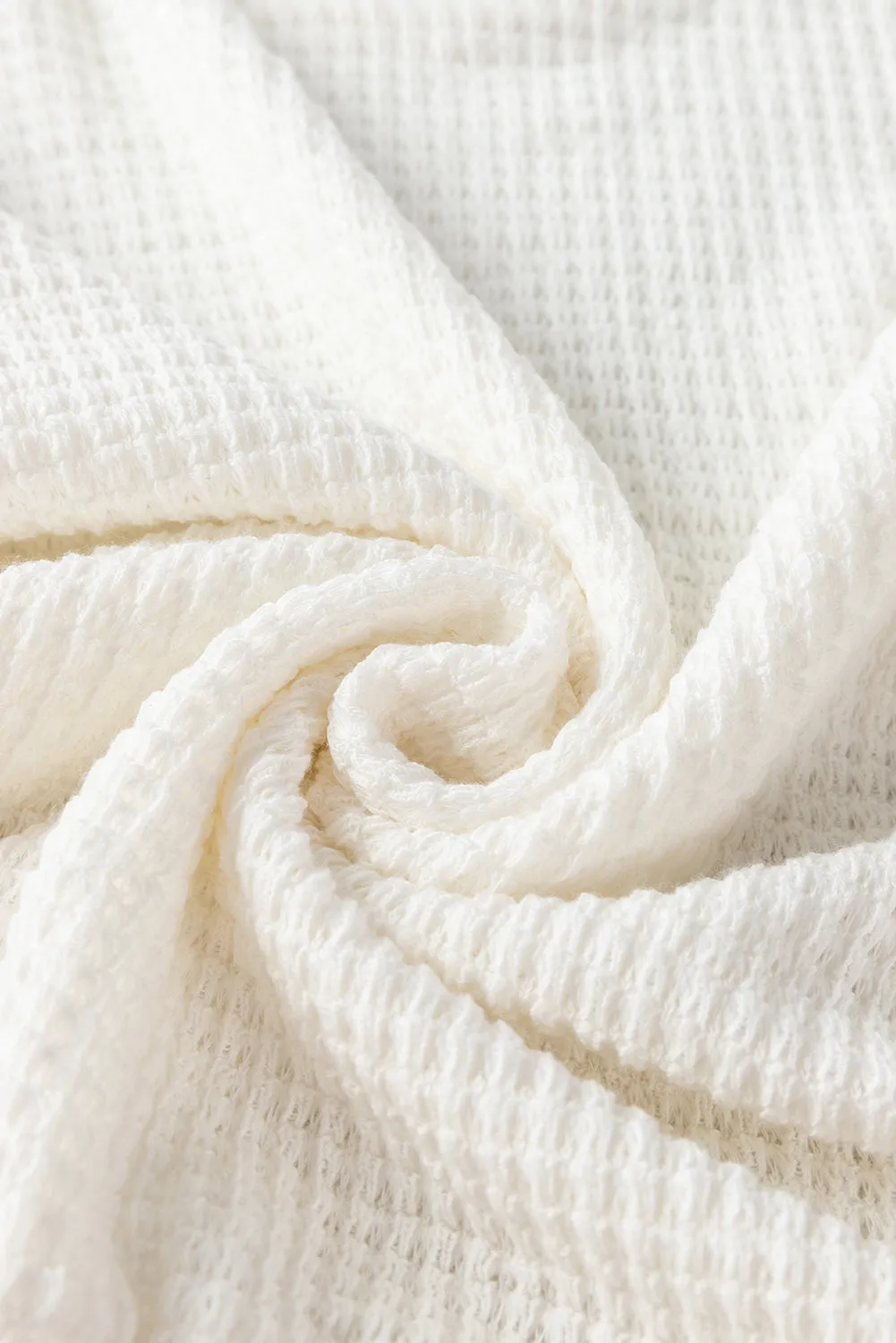 Broderie Anglaise Puff Sleeve Waffle Knit Tee