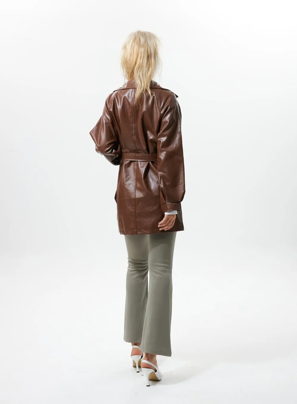 Buttoned Collar Faux Leather Jacket IS319