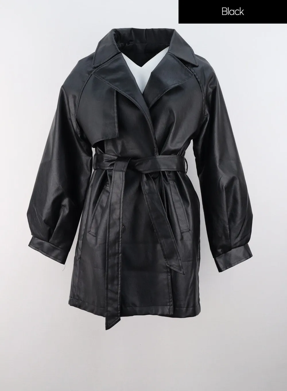 Buttoned Collar Faux Leather Jacket IS319