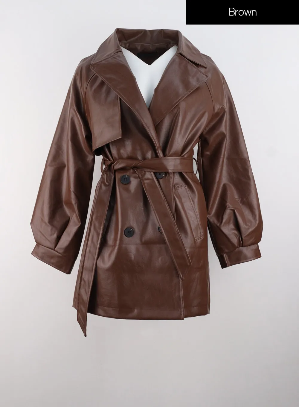 Buttoned Collar Faux Leather Jacket IS319