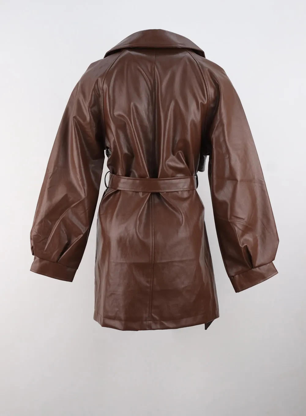 Buttoned Collar Faux Leather Jacket IS319