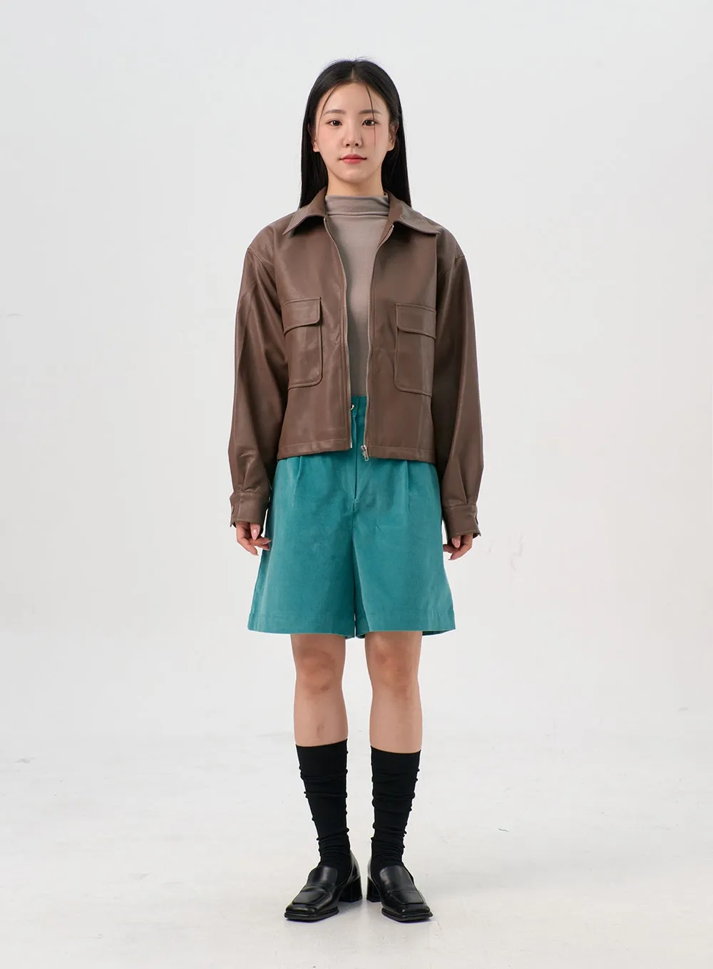 Classic Collar Faux Leather Jacket OS302