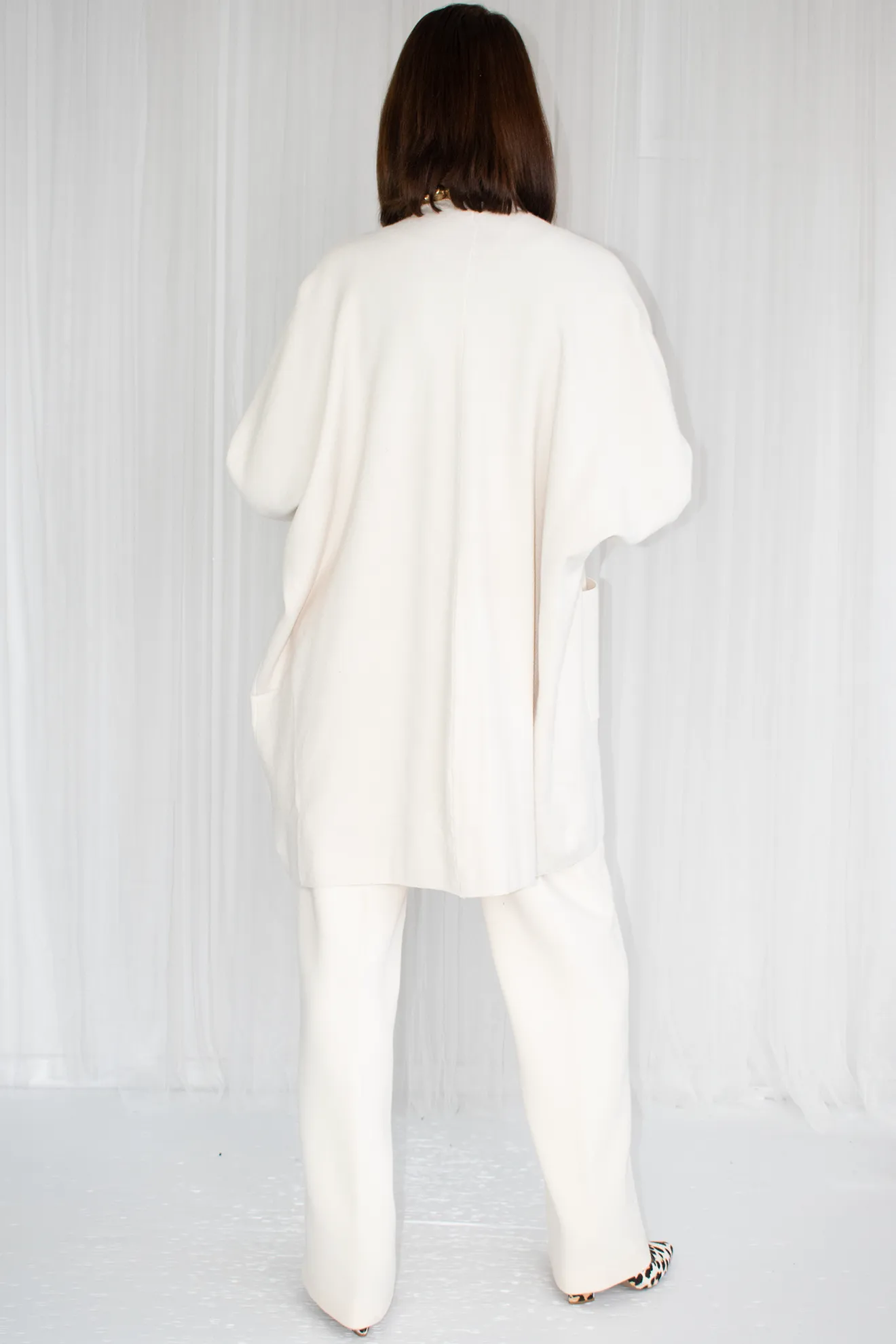 Diana Mid Length Knit Jack with gold accent in cream