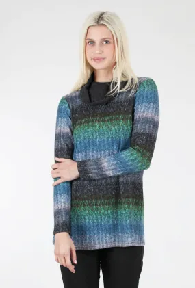 Faded-Stripes Cowl Tunic, Blue/Green