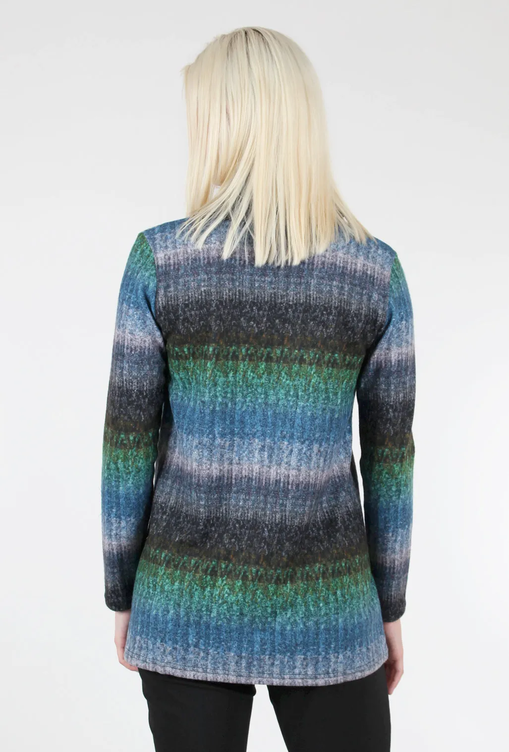 Faded-Stripes Cowl Tunic, Blue/Green