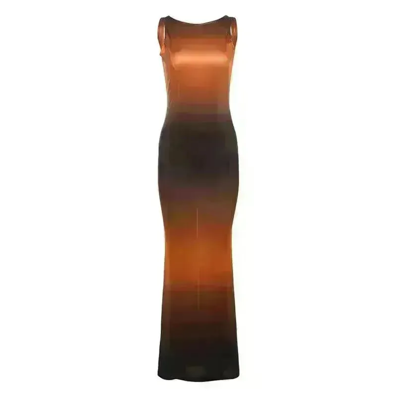 Fashion Trend Multicolor Printed Pullover High Waist Dress