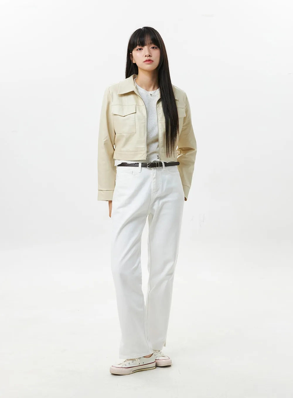 Faux Leather Collar Jacket OS305