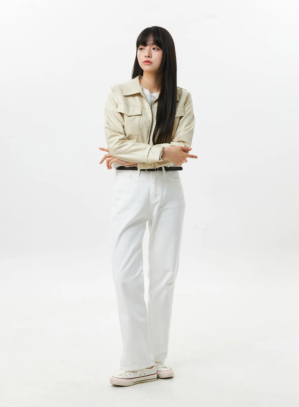 Faux Leather Collar Jacket OS305