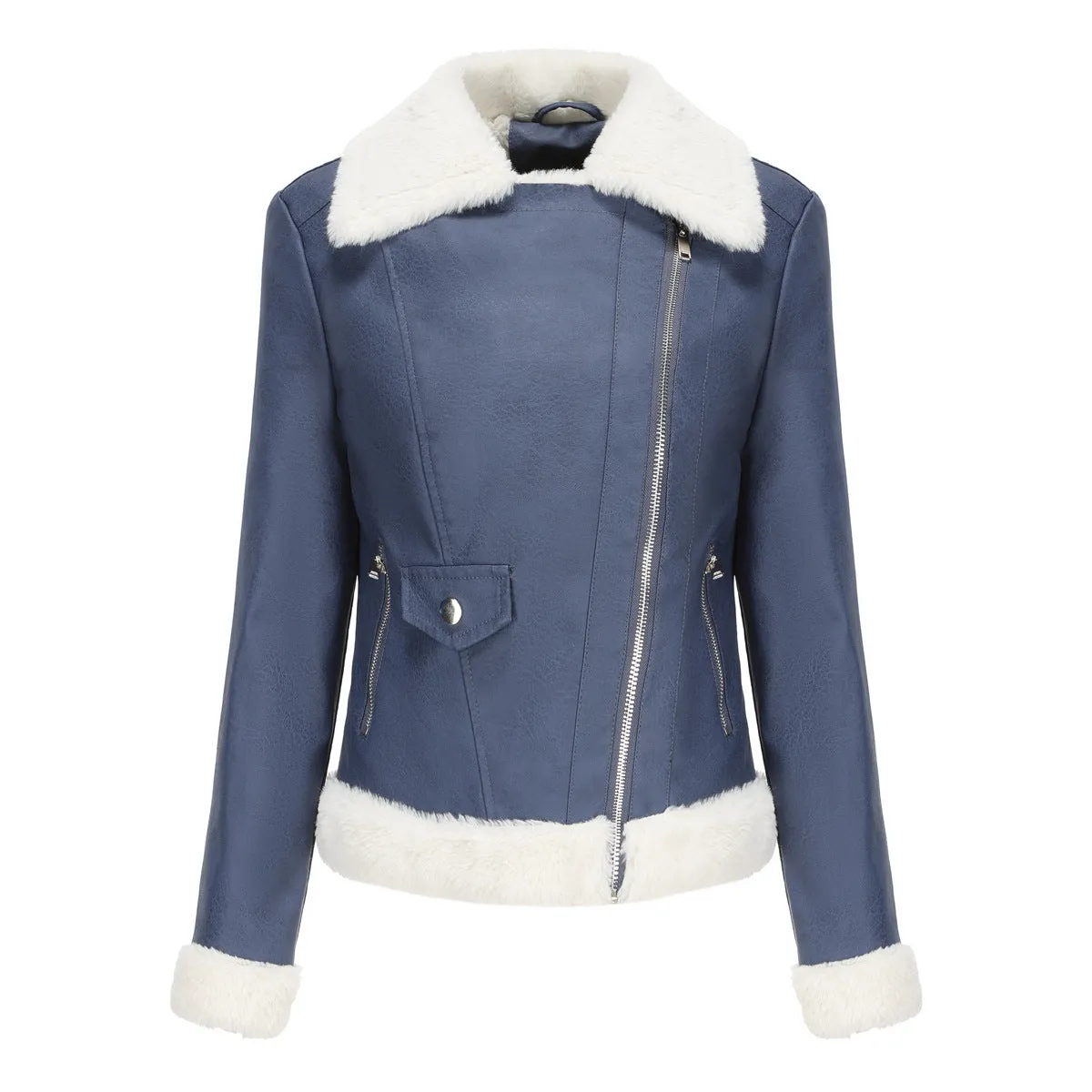 Fleece Trims Leather Jacket
