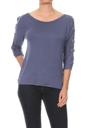 Grommet Sleeve Scoop Neck Knit Top