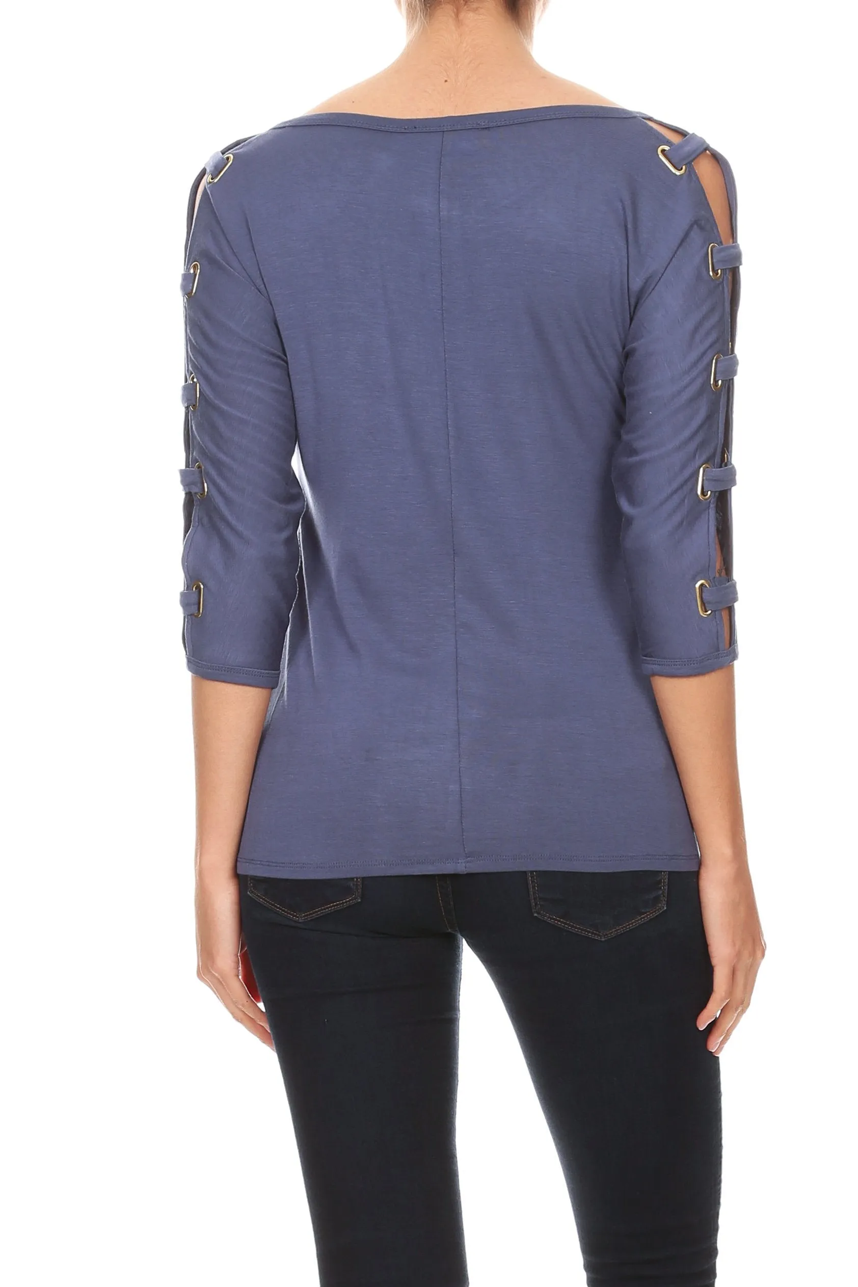 Grommet Sleeve Scoop Neck Knit Top
