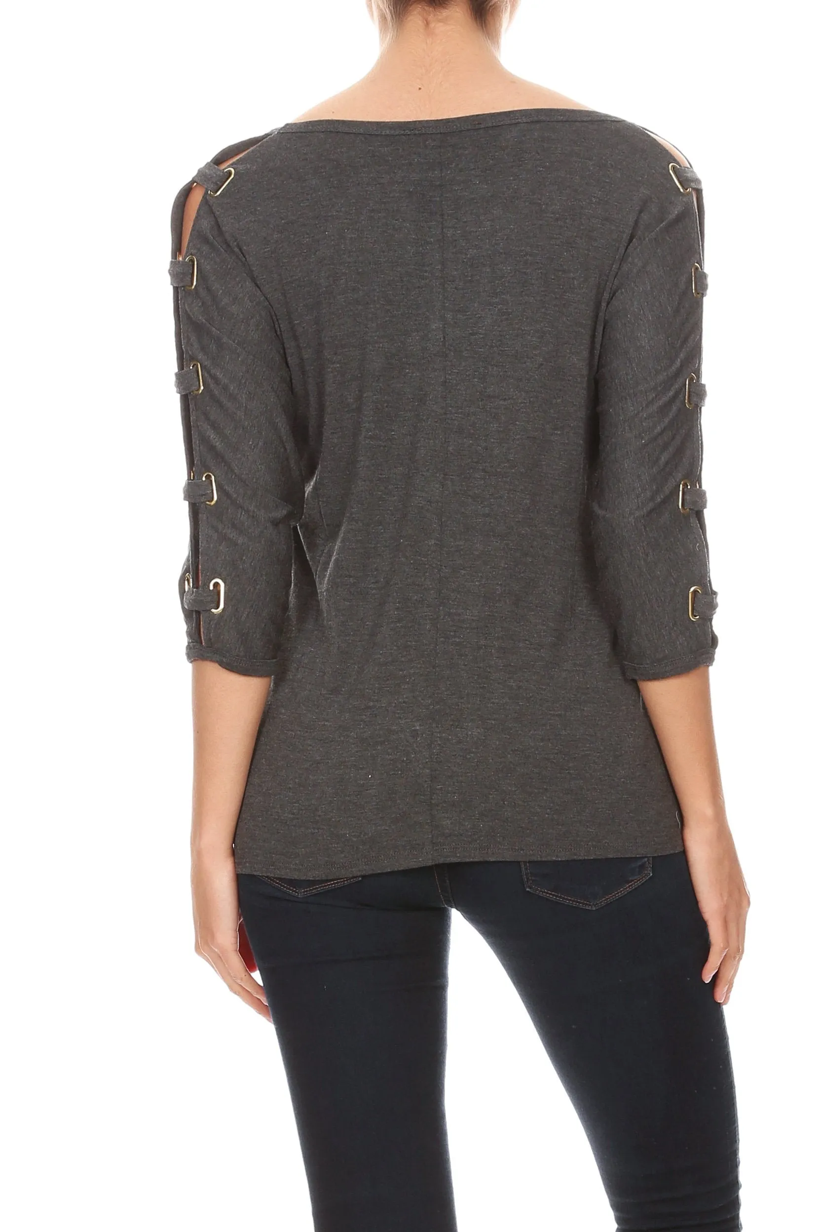 Grommet Sleeve Scoop Neck Knit Top
