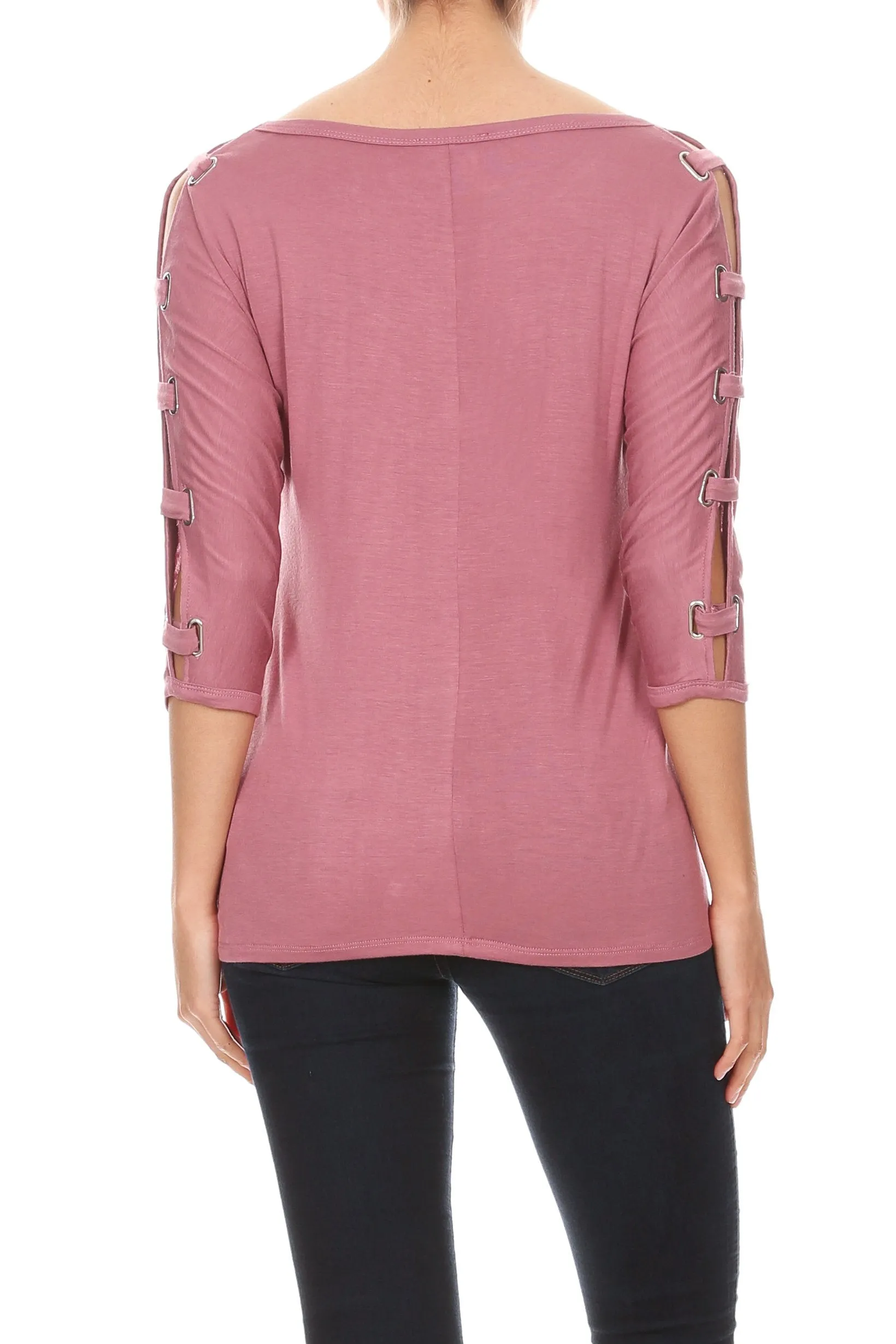 Grommet Sleeve Scoop Neck Knit Top