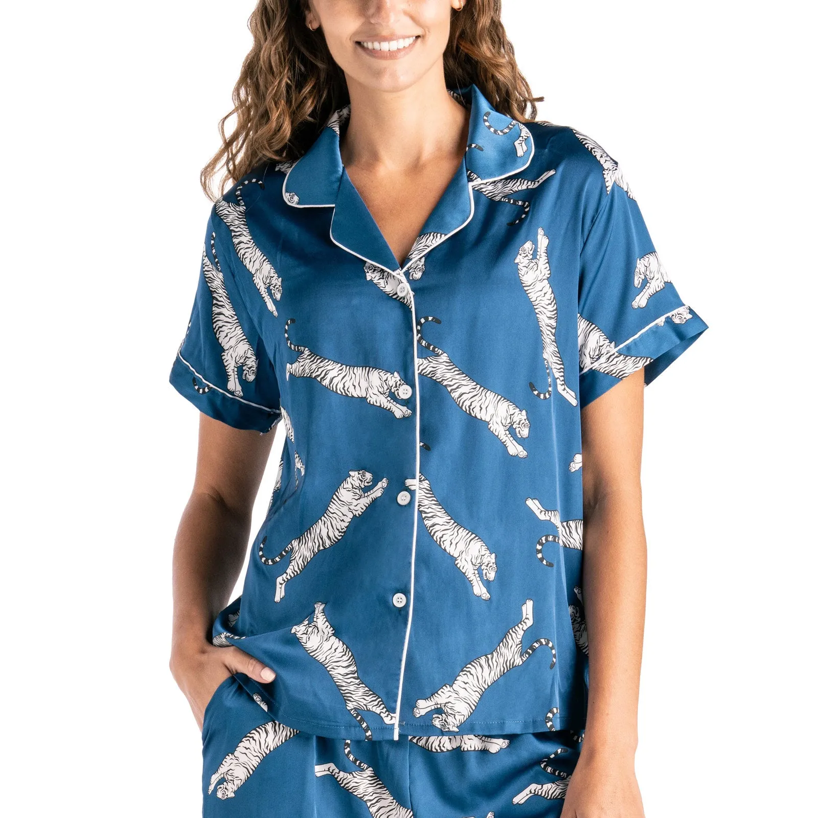 Hello Mello® Sleep Easy Tiger Beauty Sleep Satin Pajama Top