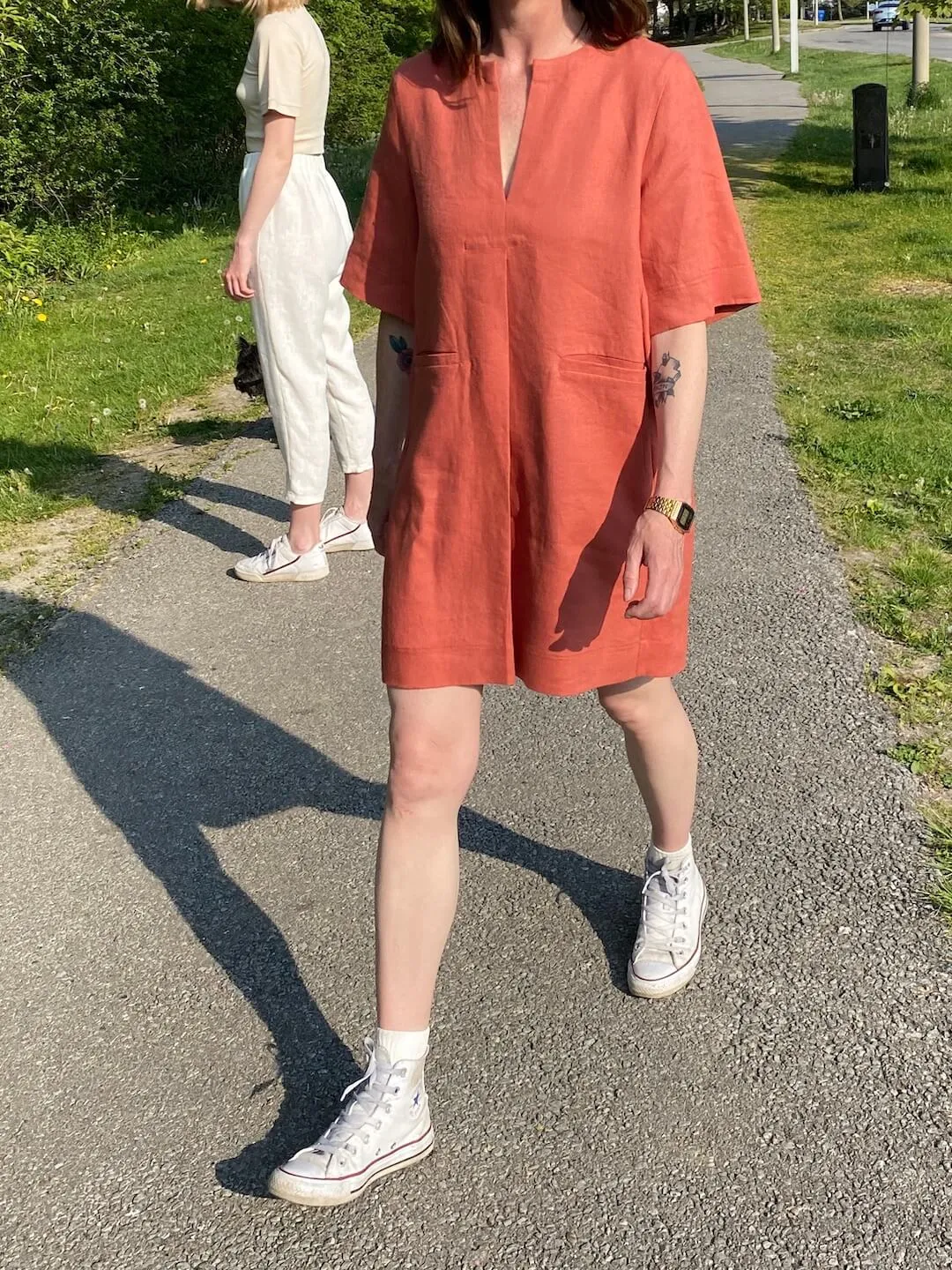 Linen Mini Dress in Wild Rose, large / OG price: $298