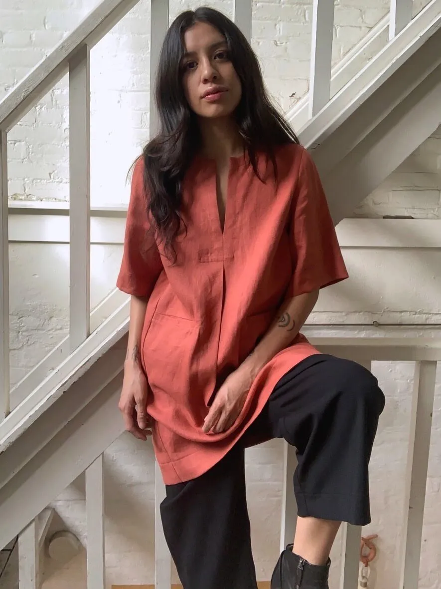 Linen Mini Dress in Wild Rose, large / OG price: $298