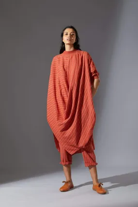 Mati Ribbed Collar Rust Cowl Tunic Set with Pants