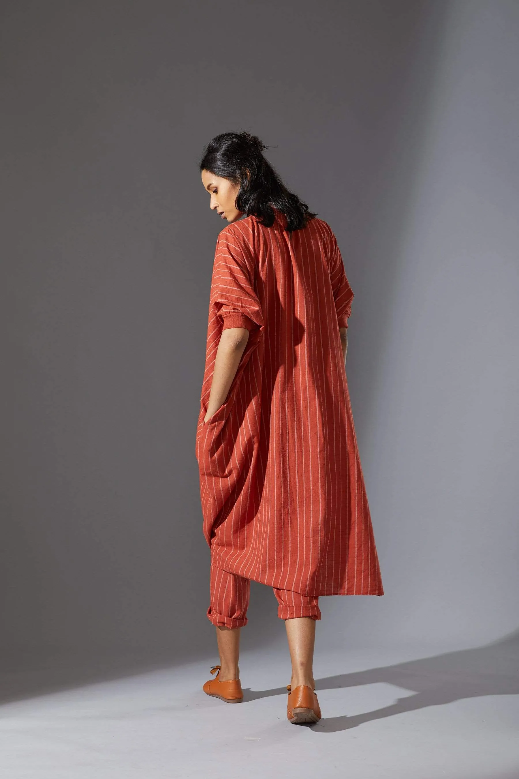 Mati Ribbed Collar Rust Cowl Tunic Set with Pants