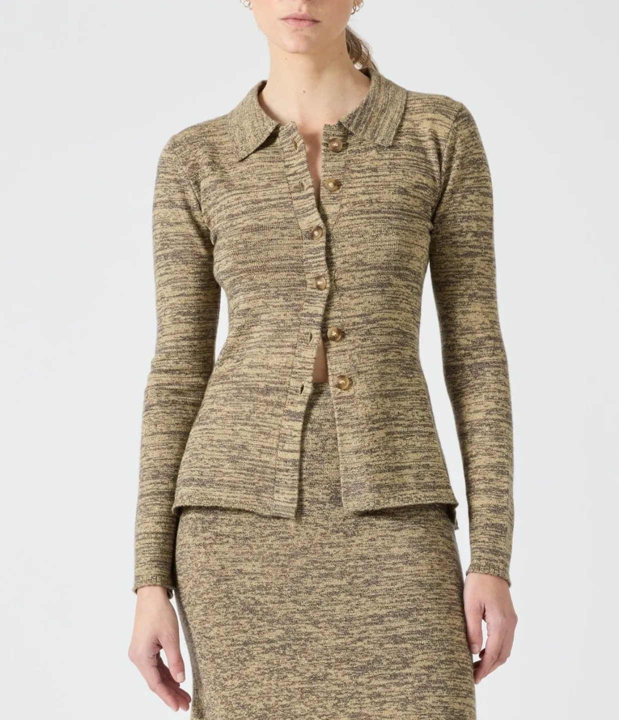 Melange Knit Shirt in Pebble