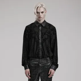 Men's Gothic Floral Printed Faux Leather Splice Shirt