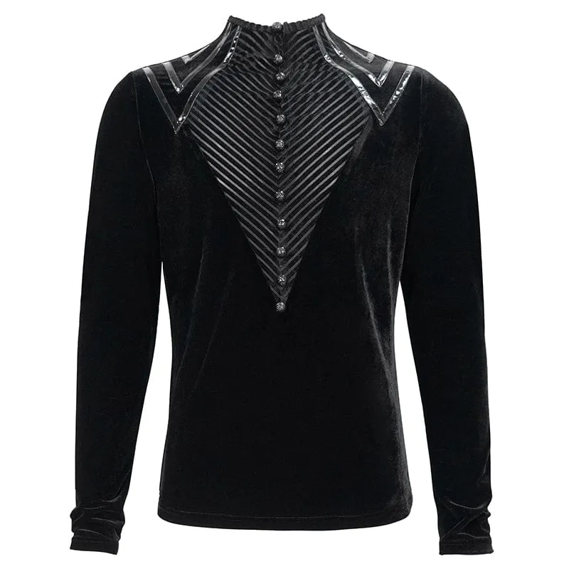 Men's Gothic Stripes Splice Velvet Shirt