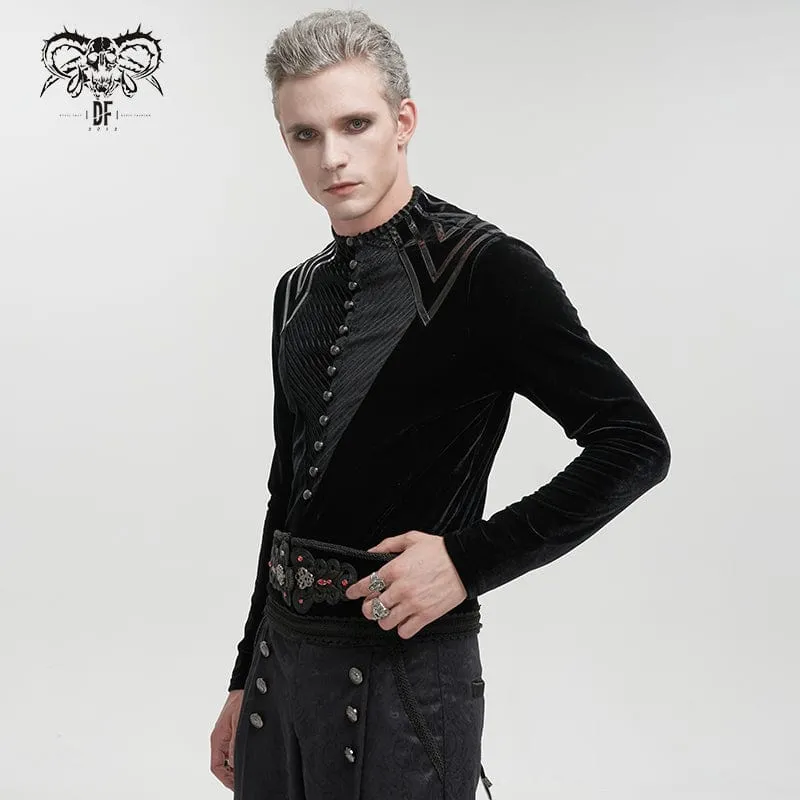 Men's Gothic Stripes Splice Velvet Shirt
