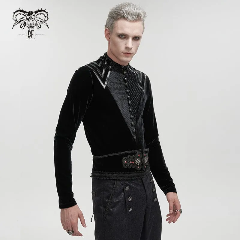Men's Gothic Stripes Splice Velvet Shirt