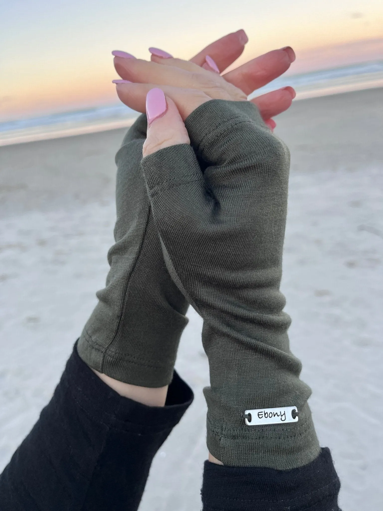 MERINO WOOL FINGERLESS GLOVES KHAKI
