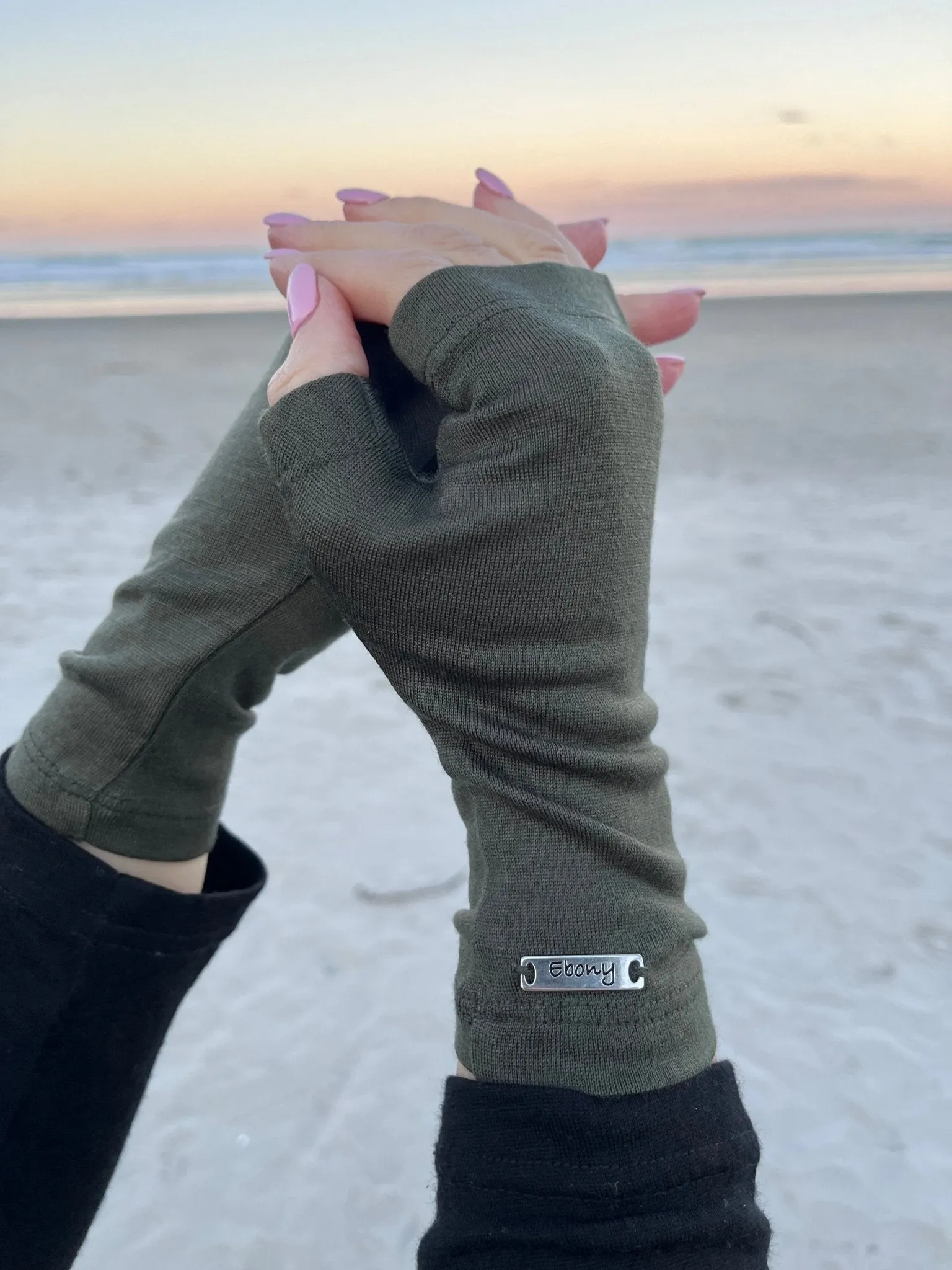 MERINO WOOL FINGERLESS GLOVES KHAKI