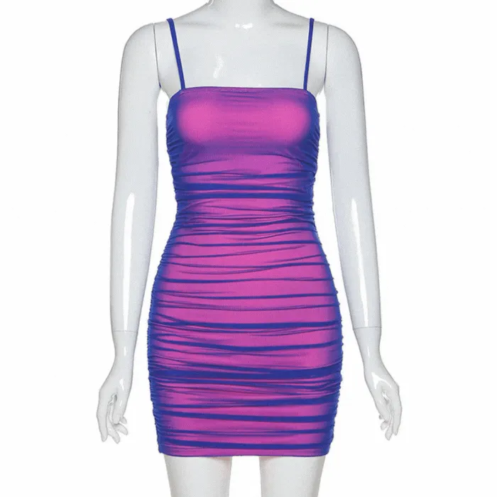 Neon Purple Mesh Overlay Reflective Mini Dress