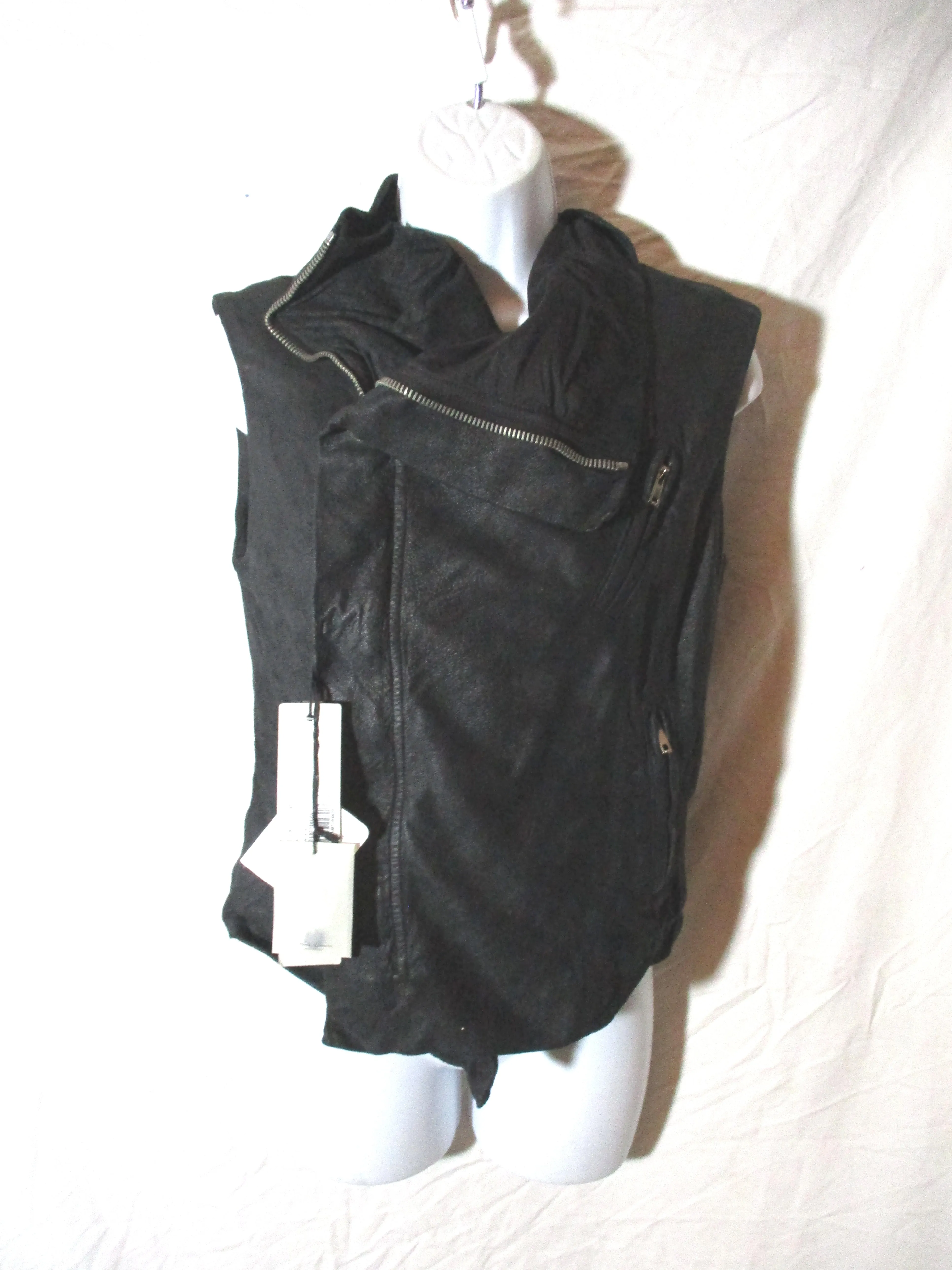NWT NEW RICK OWENS DRKSHDW Leather BIKER VEST Waistcoat 42 BLACK