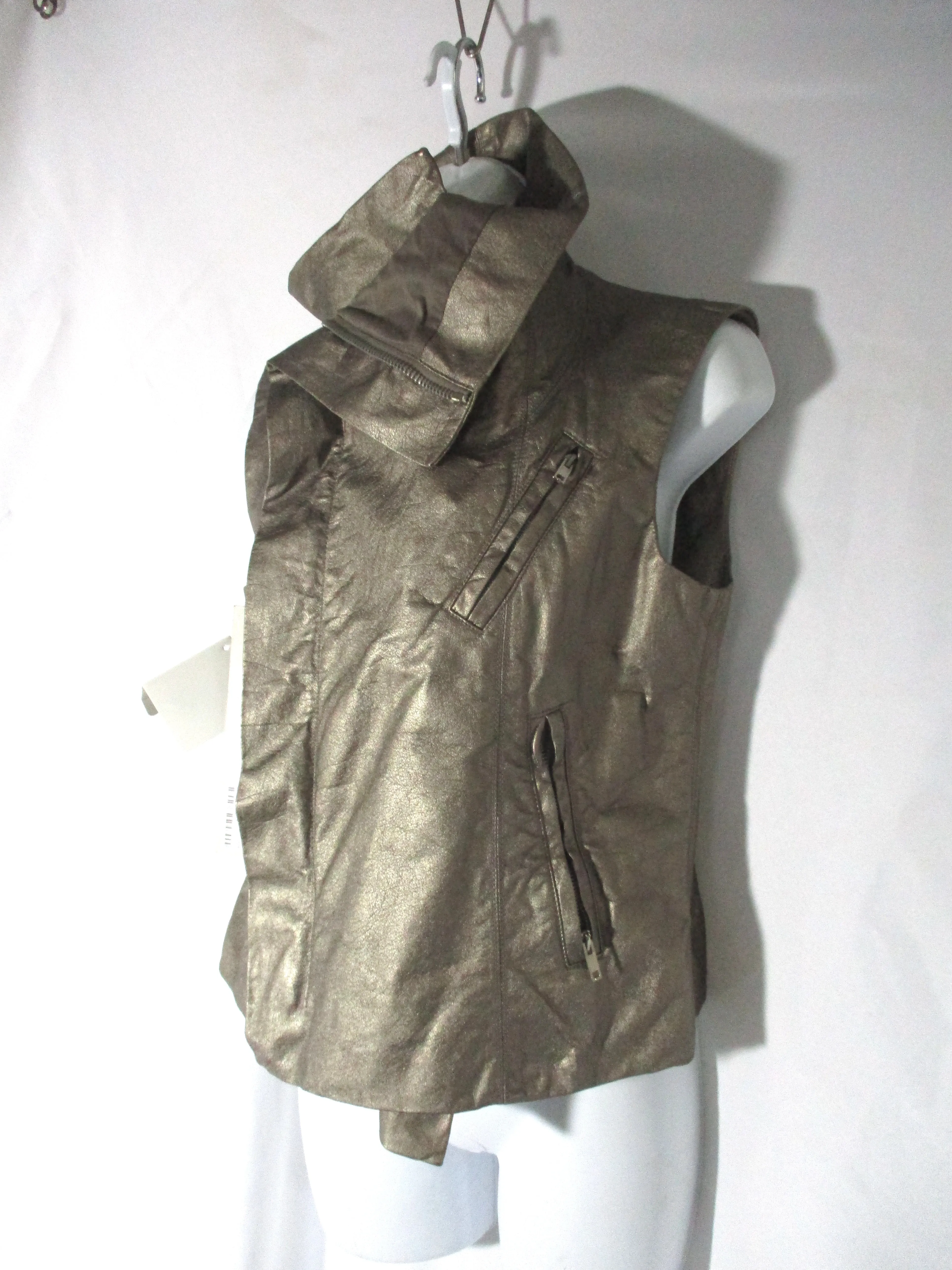 NWT NEW RICK OWENS DRKSHDW Leather BIKER VEST Waistcoat 42 GOLD