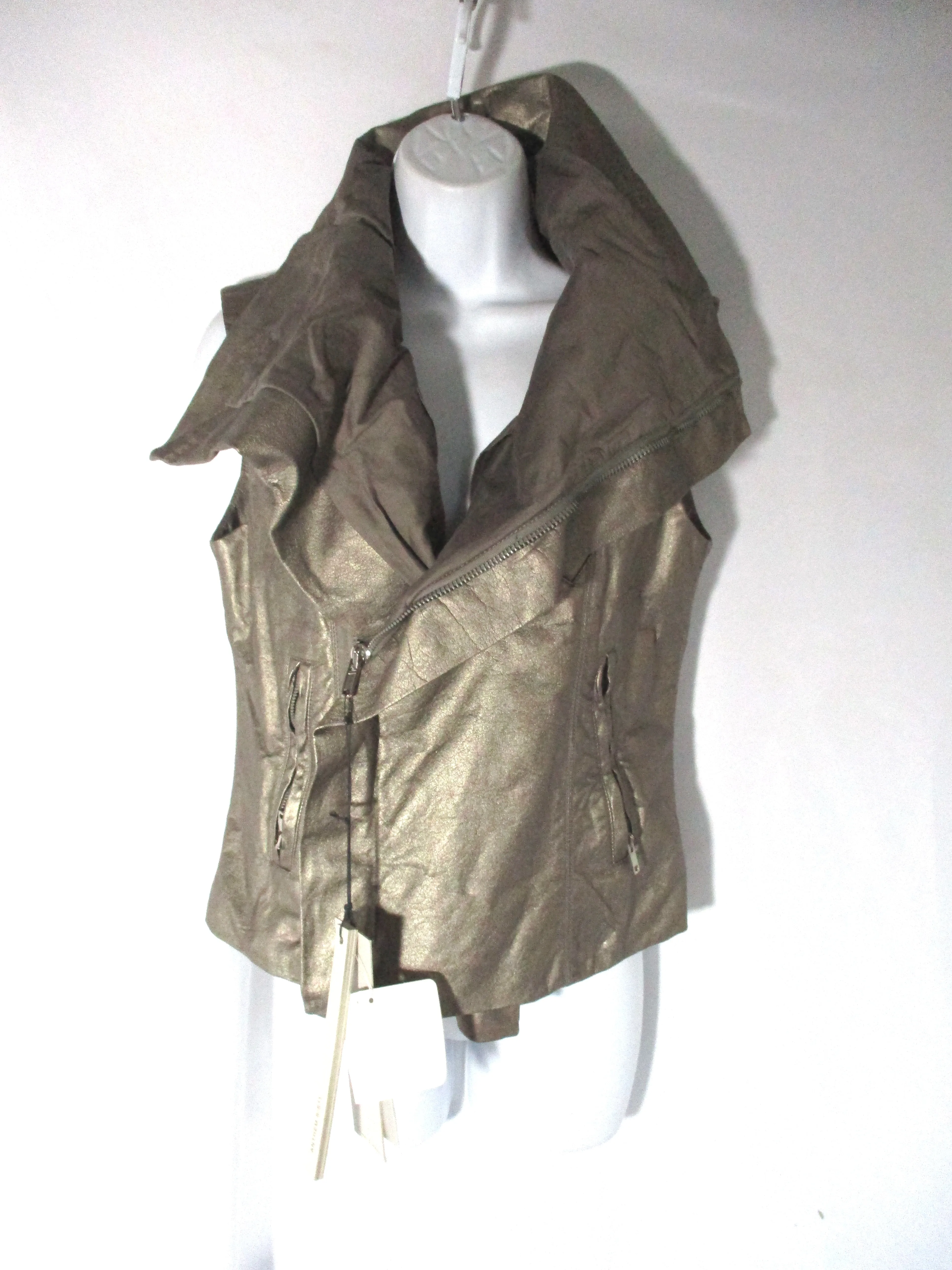 NWT NEW RICK OWENS DRKSHDW Leather BIKER VEST Waistcoat 42 GOLD
