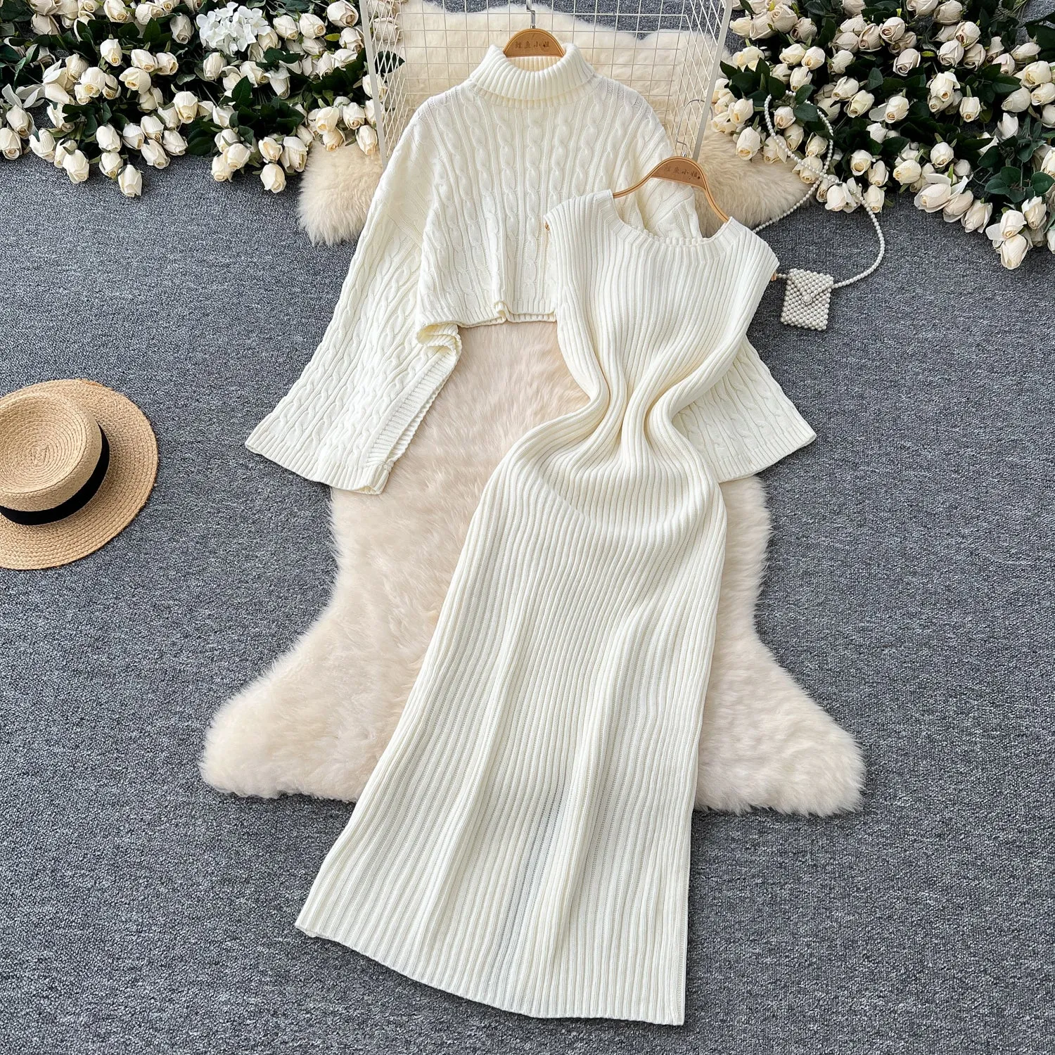Outwear Sweater&Knitted Dress 2Pcs