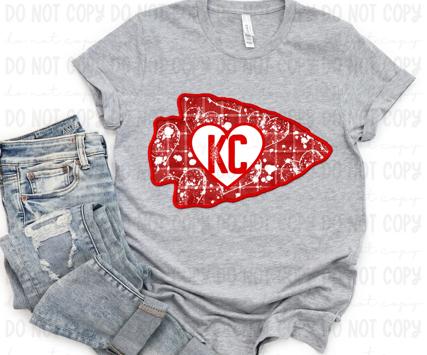 Red Heart Splatter Plaid Arrowhead Faux Embroidery - PNG