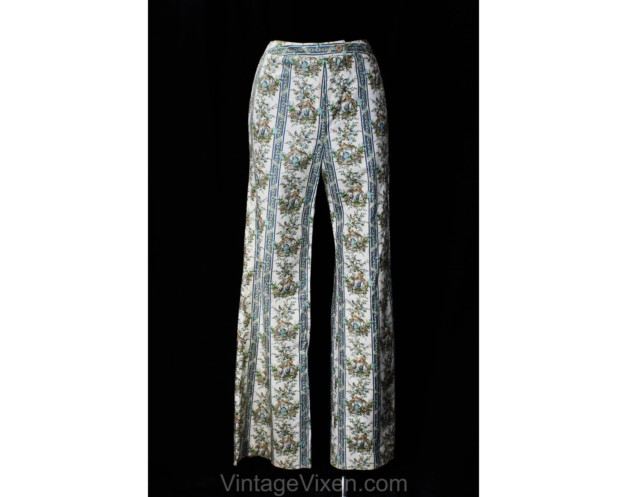 Size 8 Asian Chinoiserie Novelty Print Pant Set - 1960s Spring Cotton Pantsuit - Tunic, Shirt & Tailored Pant - 60s Deadstock - Waist 27