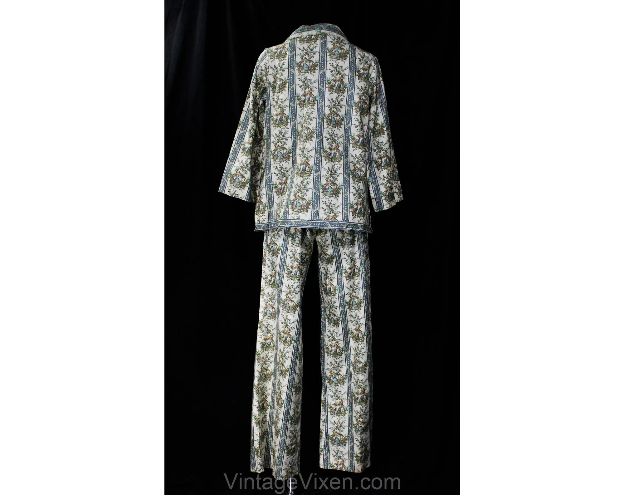 Size 8 Asian Chinoiserie Novelty Print Pant Set - 1960s Spring Cotton Pantsuit - Tunic, Shirt & Tailored Pant - 60s Deadstock - Waist 27