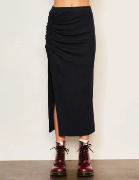 SUN Ribbed Shirred Skirt in Navy