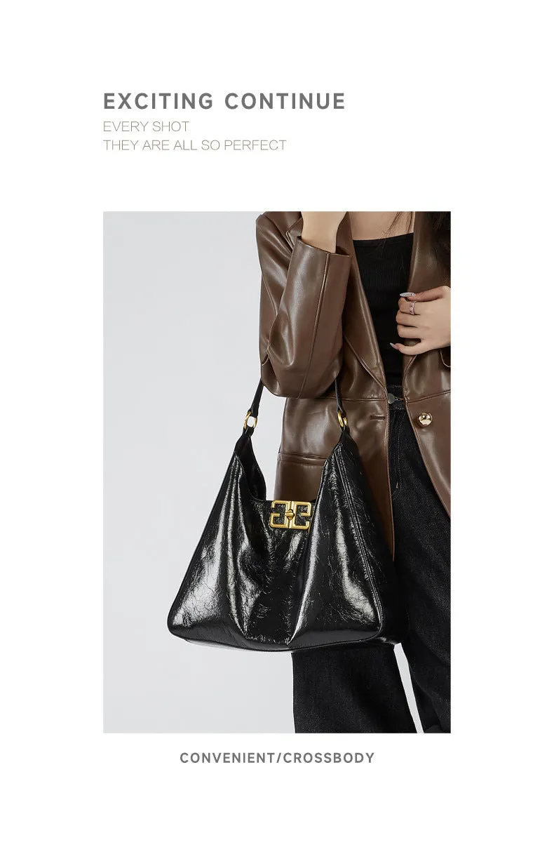 Top layer women's cowhide hobo armpit handbag shoulder bag 2829 black