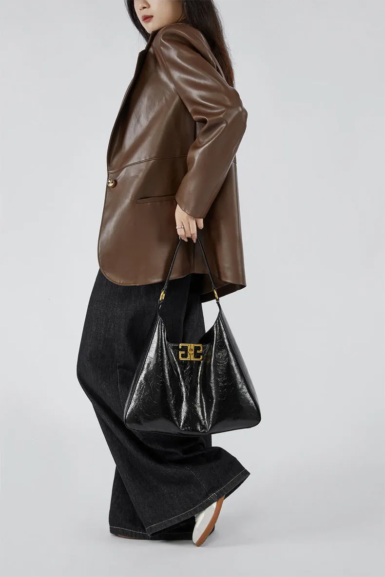 Top layer women's cowhide hobo armpit handbag shoulder bag 2829 black