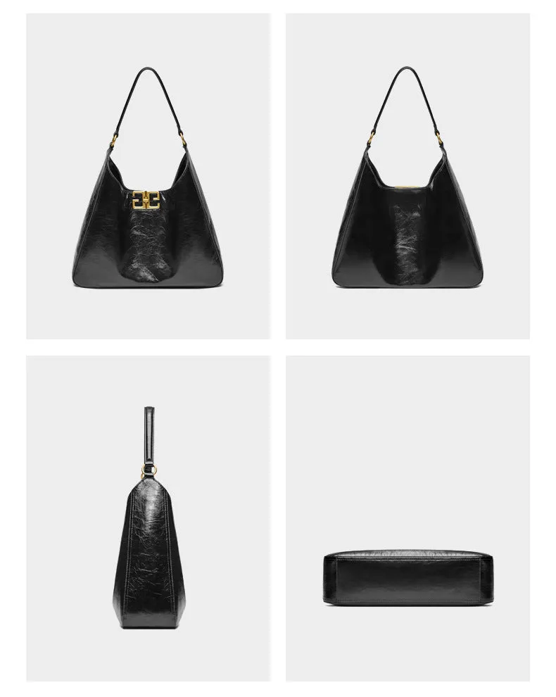 Top layer women's cowhide hobo armpit handbag shoulder bag 2829 black