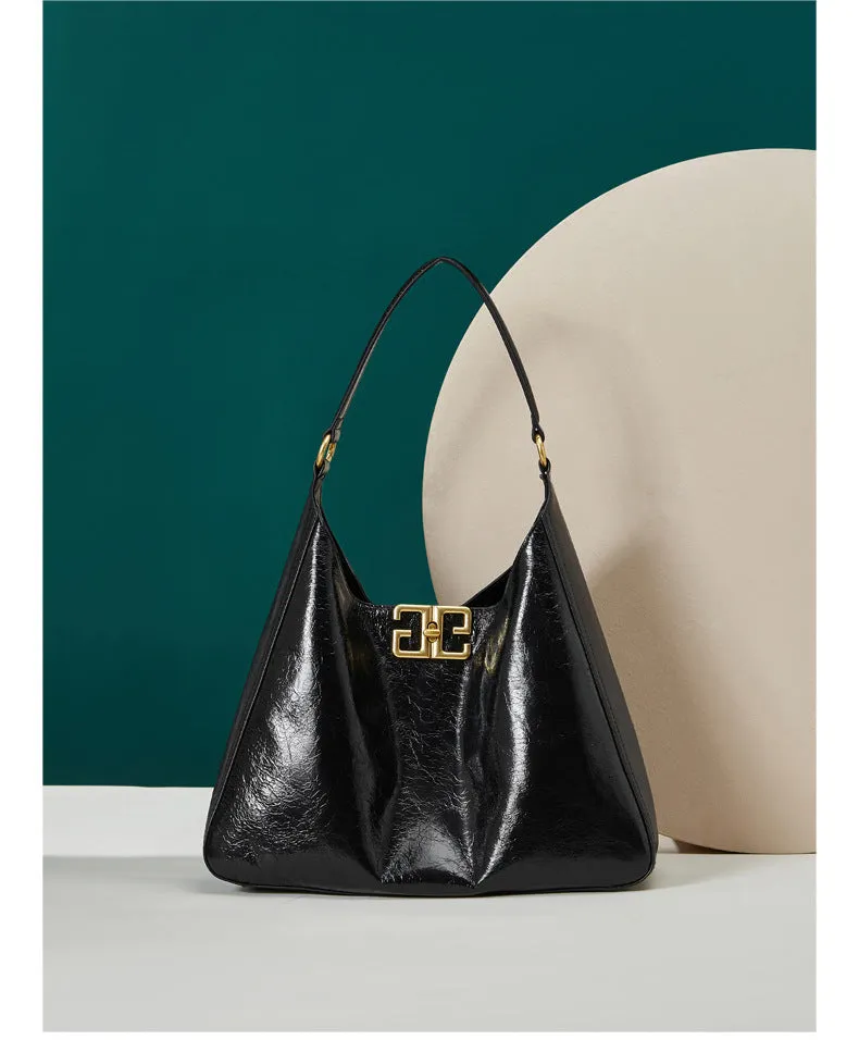 Top layer women's cowhide hobo armpit handbag shoulder bag 2829 black