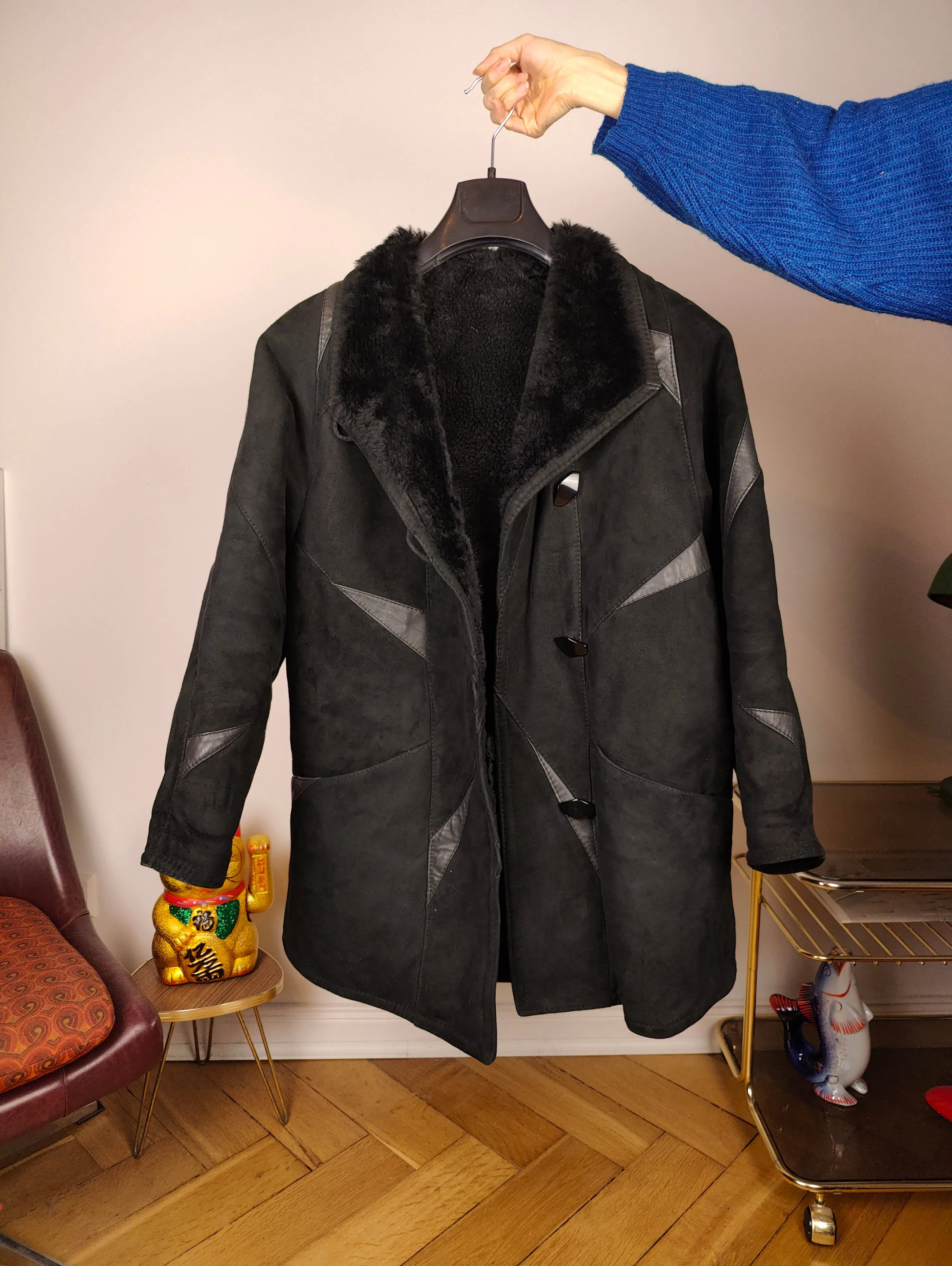 Vintage shearling coat S | black lambskin sheepskin leather sherpa jacket women
