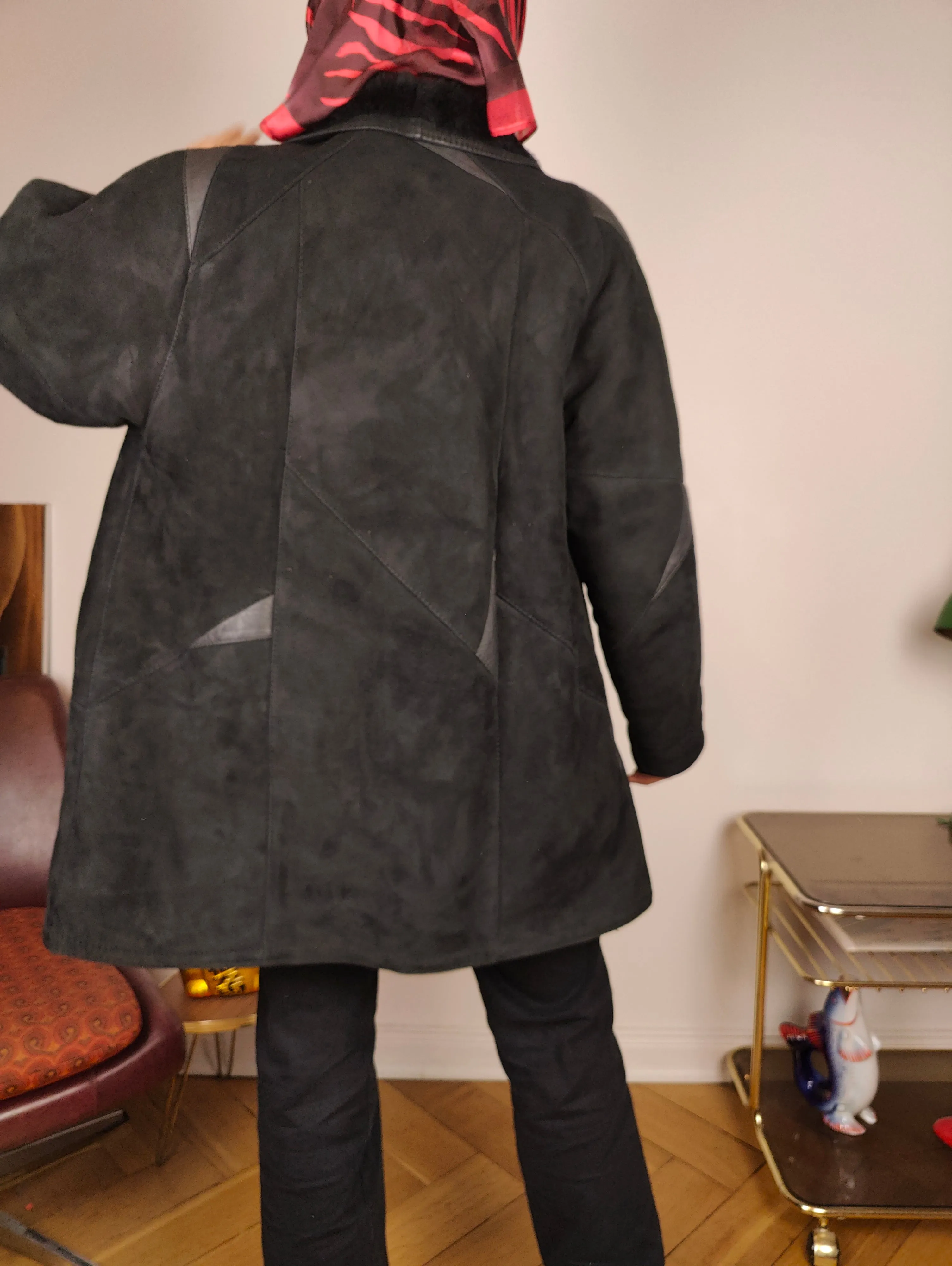 Vintage shearling coat S | black lambskin sheepskin leather sherpa jacket women
