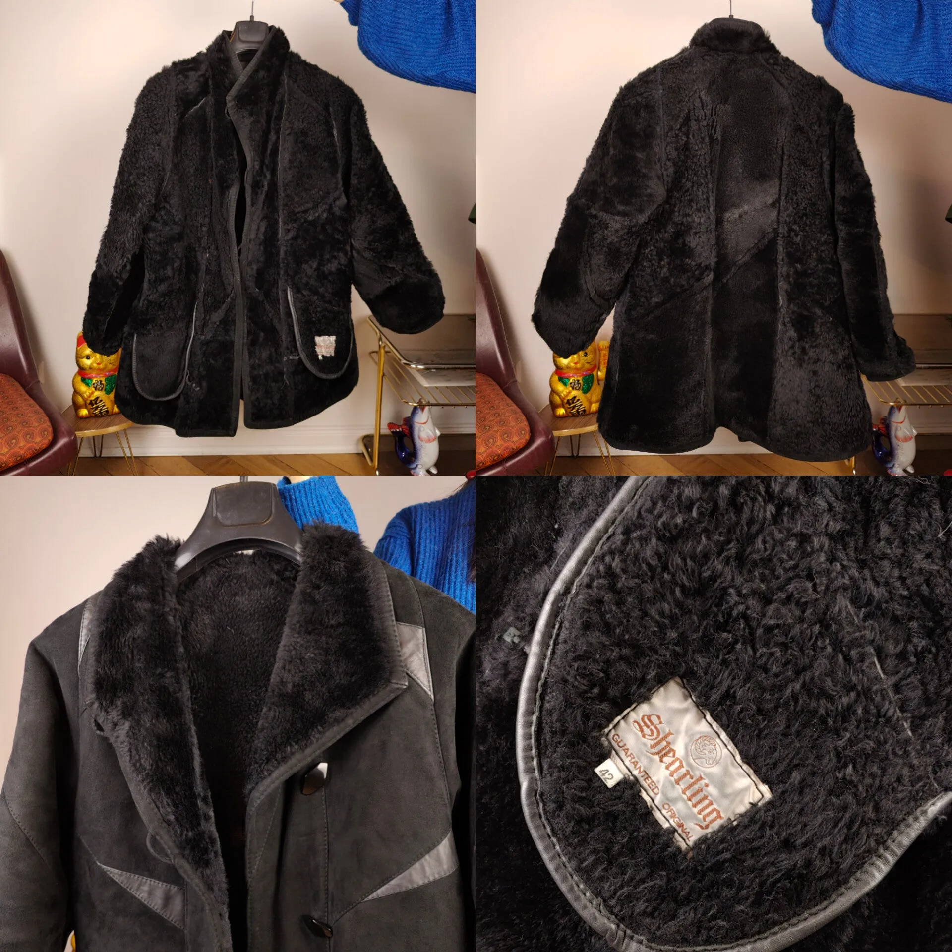 Vintage shearling coat S | black lambskin sheepskin leather sherpa jacket women