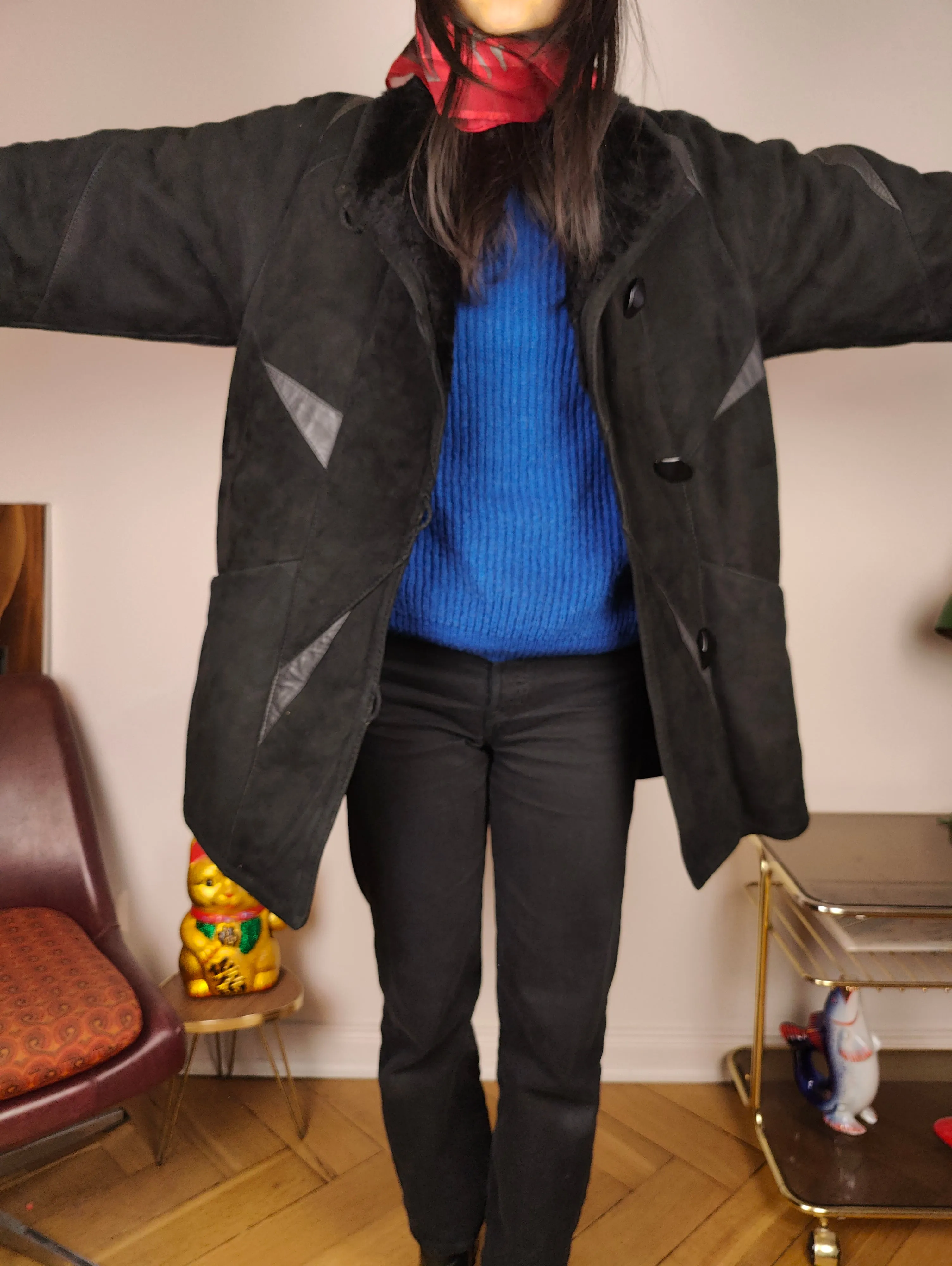 Vintage shearling coat S | black lambskin sheepskin leather sherpa jacket women